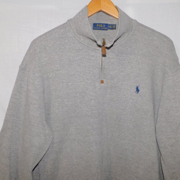 Polo Ralph Lauren Mens 2XL Gray Luxury Cotton Knit Quarter Zip Pullover Jumper - Picture 9 of 10